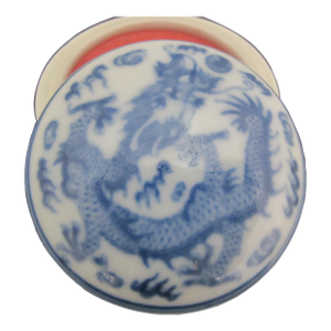 Chinese Seal Paste Blue & White Porcelain Dragon Box Jar With Lid