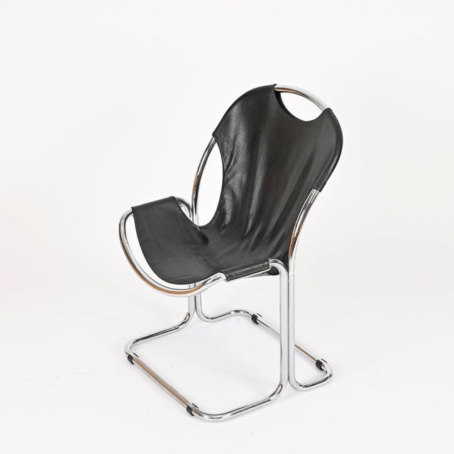 Bauhaus Black Leather and Chrome Cantilever Chair by Giandomenico Belotti, Italy, 1960s For Sale - Image 9 of 13