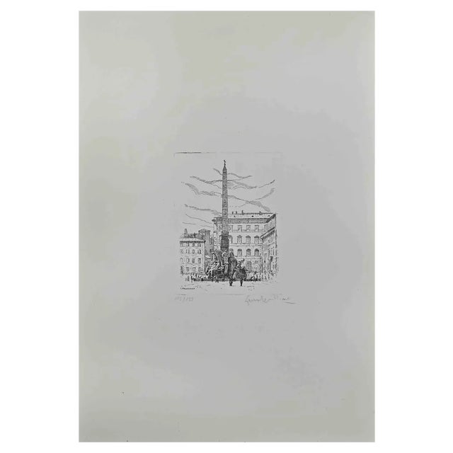 Giuseppe Malandrino, View of Piazza Navona, 1970s, Etching For Sale