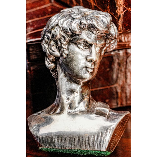 Renaissance High Relief Vintage Silver Metal Miniature Michelangelo David Art Bust Statue Sculpture Italy Home Decor For Sale - Image 3 of 12