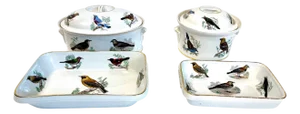 Early 20th Century Le Faune Birds Lourioux Fire Proof French Porcelain Casseroles - Set of 4