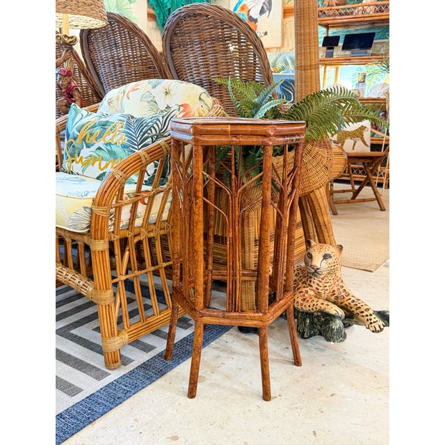 Vintage Coastal Bamboo Hexagonal Pedestal Plant Stand/Side Table For Sale - Image 12 of 12
