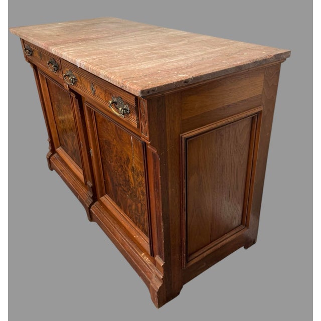 Antique Victorian Marble Top Walnut Burl Sideboard Buffet Cabinet Credenza Description Add timeless Victorian elegance to...