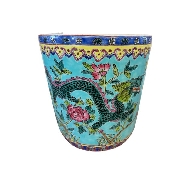 Vintage Circa 1920 Chinoiserie Famille Rose Style Porcelain Cachepot/Planter 8"h For Sale - Image 9 of 12