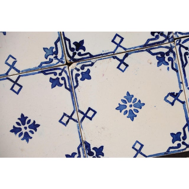 Antique 1920s Portuguese Art Deco Tiles Cobalt Blue Floral Crosses Set of 16 For Sale - Image 13 of 14
