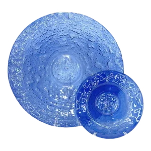 1950s Mid-Century Modern Glen William Lukens Blue Art Glass Centerpiece & Catchall Bowl- 2 Pieces
