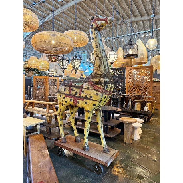 Mid 20th Century Vintage Indian Festival Giraffe Sculpture on Wheels For Sale - Image 5 of 6