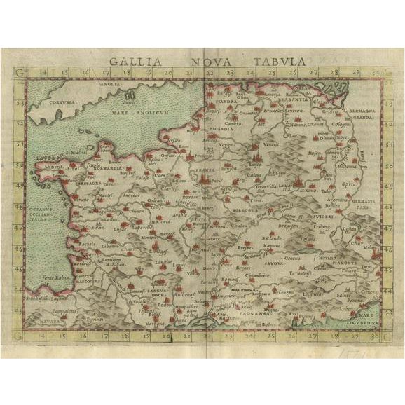 Antique Map of France after Ptolemy, 1561 For Sale