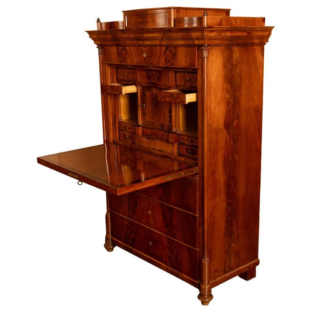 Antique Austrian Flame Mahogany Inlaid Rosewood Biedermeier Secretary Chest 1820 For Sale - Image 16 of 17