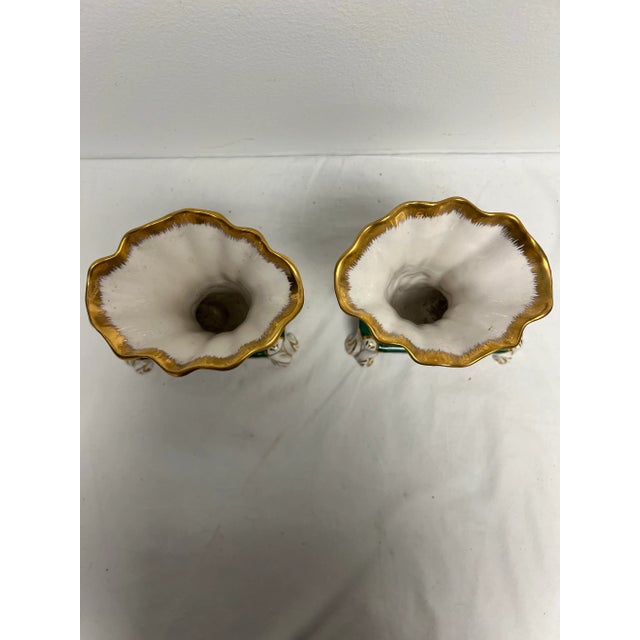 Traditional 1940's Amoges Porcelain Cornucopia Vases, a Pair For Sale - Image 3 of 8