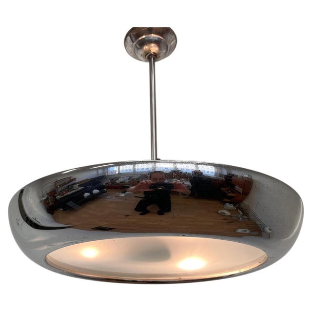 Bauhaus Chrome UFO Pendant attributed to Josef Hurka for Napako, 1940s For Sale - Image 9 of 9