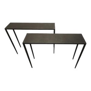 Pair of Early 20th Century Art Déco Jean-Michel Frank-Style Dark Iron Rectangular Consoles With Leather Surface by Comte s.a., Argentina