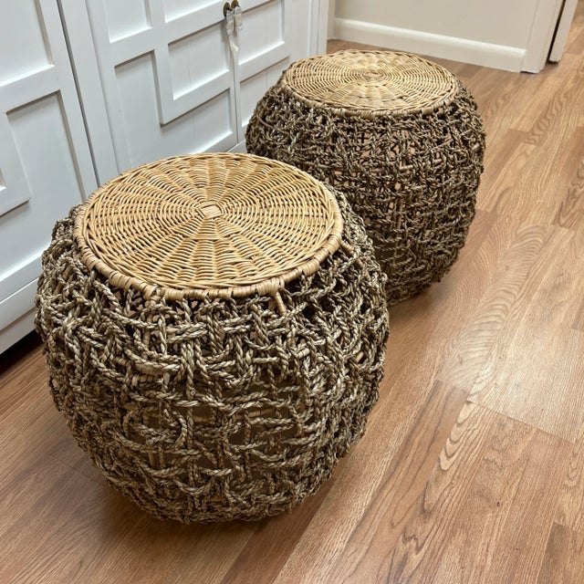 Pair of Seagrass Rope and Wicker Side Tables | Chairish