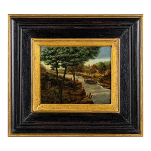 Academic Dutch Painting of a Wooded Riverside in the Manner of Mattheus Molanus