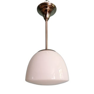 Bauhaus Pendant Light in Chromed Metal with White Opaline Glass Globe, 1930s For Sale