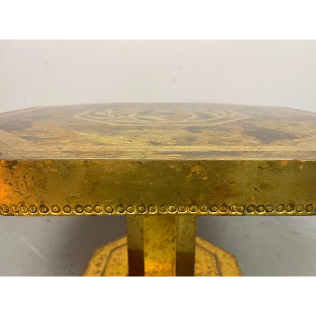 Mid-Century Octagonal Brass and Burl Veneer Coffee Table, 1970s For Sale - Image 13 of 18