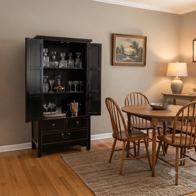 Oriental Black Lacquer Red Trim Narrow Storage Accent Cabinet For Sale In San Francisco - Image 6 of 7