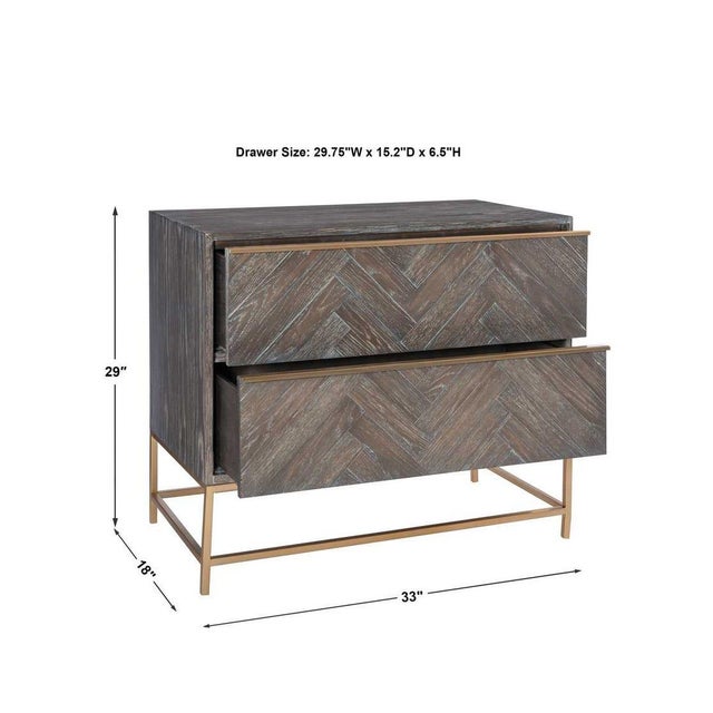 Showcasing understated style, this two drawer chest is layered in a dark walnut with gray glaze finished oak - accented...