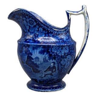 Large Staffordshire Transferware Pitcher - “LaFayette at Franklin’s Tomb” For Sale
