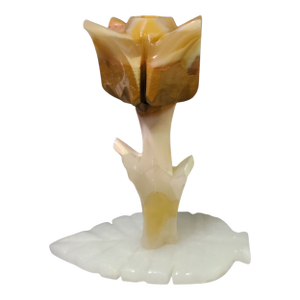 Vintage Hand Carved Onyx Tulip Candle Holder