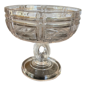 Antique Clear Pressed Glass Compote Duncan and Sons Cryptic Zipper Block Eapg Circa 1880's - Rare