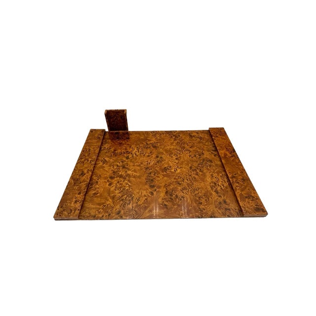 Mid 20th Century Vintage Faux Burlwood Desk Accessories - 2 Piece Set For Sale - Image 5 of 7