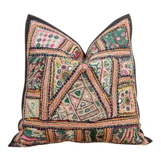 Emerald Patchwork Antique Jaisalmer Pillow For Sale