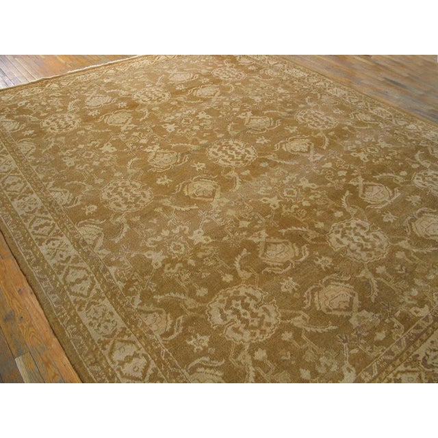 Indian 1900s Tan Camel Rustic Geometric Antique Indian Agra Rug 9'x 11' 8" Handknotted Wool Carpet For Sale - Image 3 of 6
