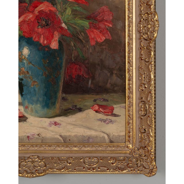 Red Mid-Century Floral Still Life With Poppies Painting For Sale - Image 8 of 11