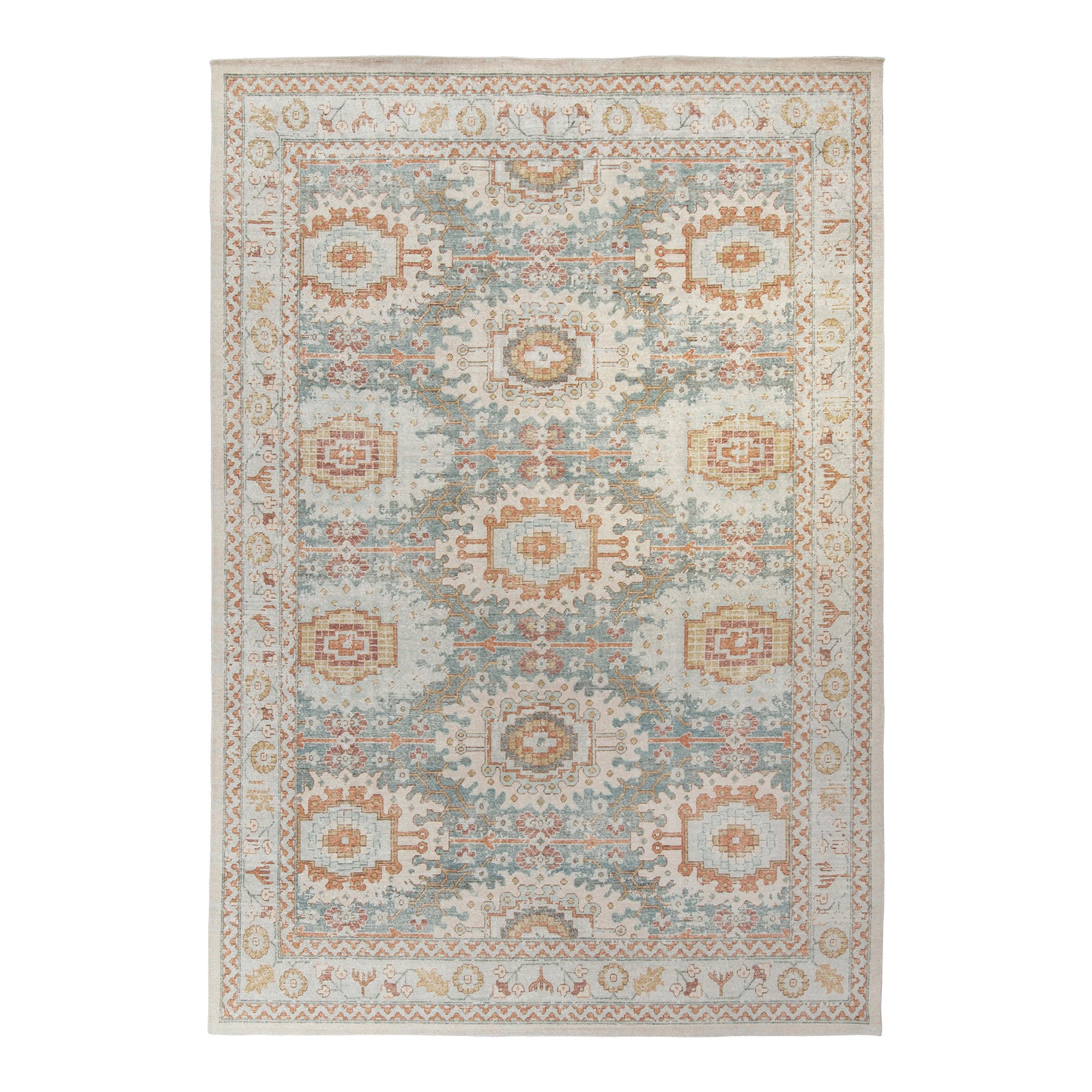 Rug & Kilim’s Distressed Rosette Square Rug in Beige and Blue, 3x3 ...