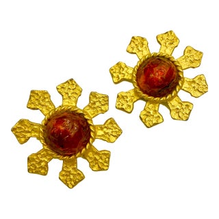 Oversized 1980s Signed Gerard Yosca Brutalist Oversized Statement Clip Earrings - 2 Pieces For Sale