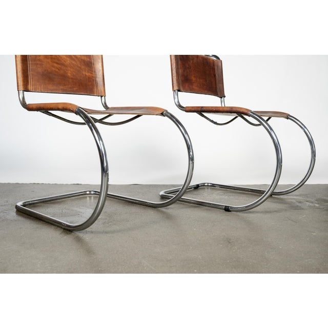 Bauhaus Mid 20th Century Pair of Bauhaus-Style Chrome and Brown Leather Cantilever Chairs For Sale - Image 3 of 17