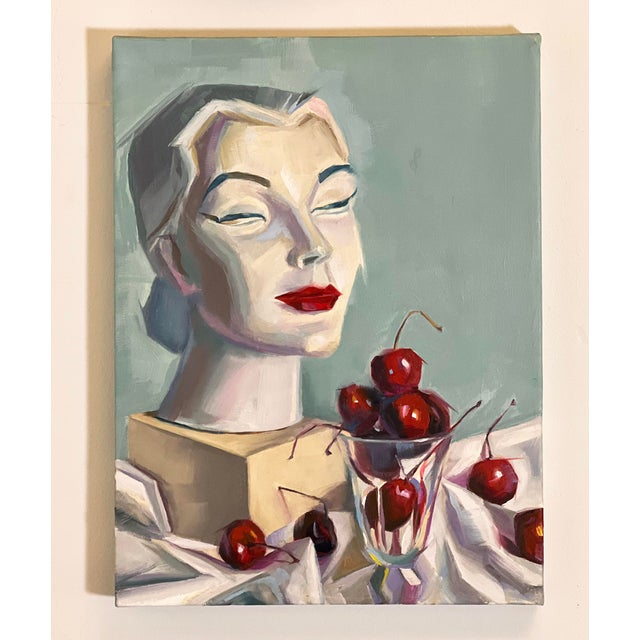 Realism 'Pasqueline Aux Cerise' Fauvist Figurative Original Oil Painting by Stewart Lucas For Sale - Image 3 of 3