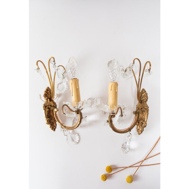 French Wall Sconces in Bronze with Brass and Glass, 1950s, Set of 2 For Sale - Image 3 of 7