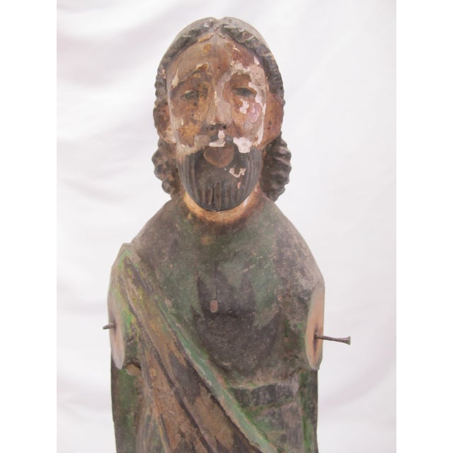 Spanish Colonial Santos Polychrome Carved Wood Saint & Jesus Icon Set of 3 For Sale - Image 9 of 14