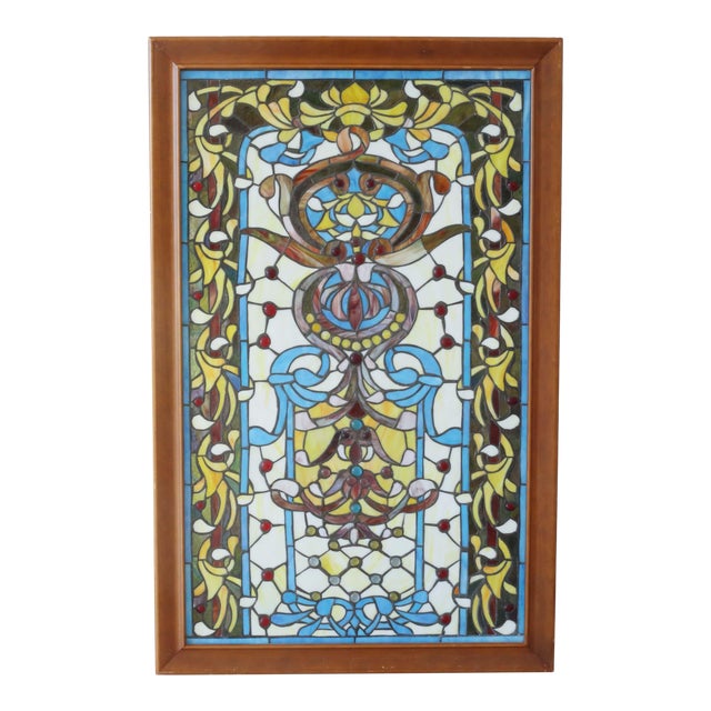 Vintage Large Framed Stained Glass Window Panel Chairish