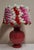 Vintage French Table Lamp with Red Ceramic Base by Koska and Handmade Flower Shade by Lamplove, 1980s, in Very Good...