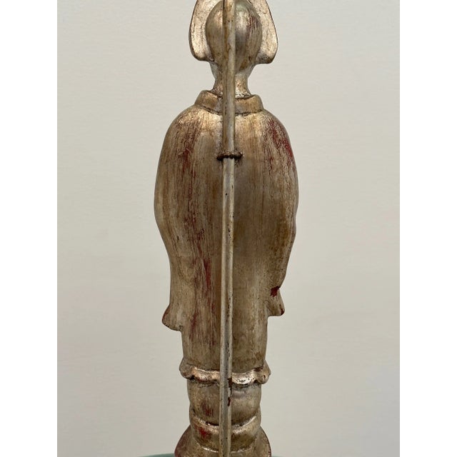 Hand Carved Figural Silverleaf Table Lamp in the Style of James Mont For Sale - Image 11 of 13