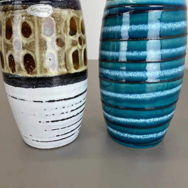 Pop Art Pottery Fat Lava Vases attributed to Scheurich, Germany, 1950s, Set of 2 For Sale - Image 9 of 18