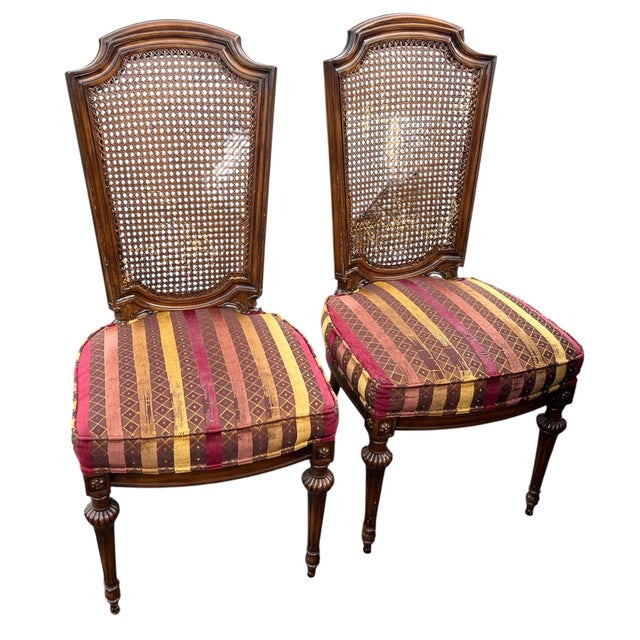 Brown Classic Vintage Dining Table and Four Cane-Back Chairs For Sale - Image 8 of 9