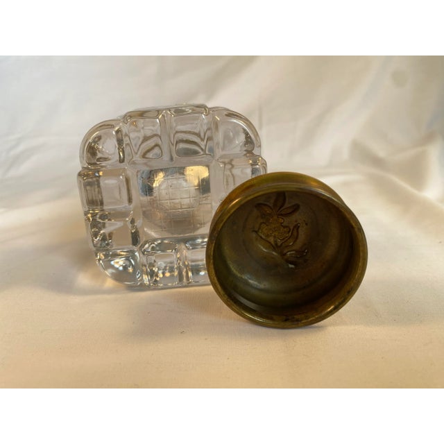 English Early 20th Century Large Glass Inkwell With Brass Top For Sale - Image 3 of 6