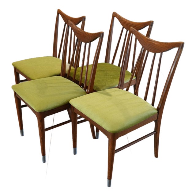 Four Attributed To Keller Furniture Oak Valkerie Ii Dining Chairs by Edmond J Spence MCM For Sale
