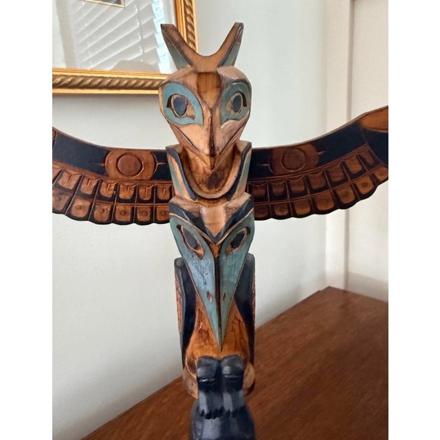 Gemstone Vintage Large Hand-Carved Wooden Totem 15” Pole by Ray Moore For Sale - Image 7 of 8