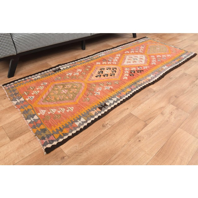 Turkish 1970s Vintage Turkish Handmade Wool Cotton Orange Runner Rug For Sale - Image 3 of 11