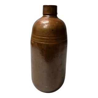 Late 19th Century Antique Salt-Glazed Brown Stoneware Utilitarian Bottle Vase For Sale