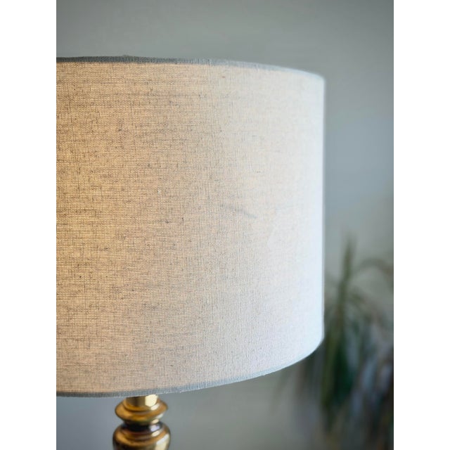 Vintage Brass Neoclassical Hollywood Regency Baluster Table Lamps With Linen Drum Shades - a Pair For Sale - Image 11 of 12
