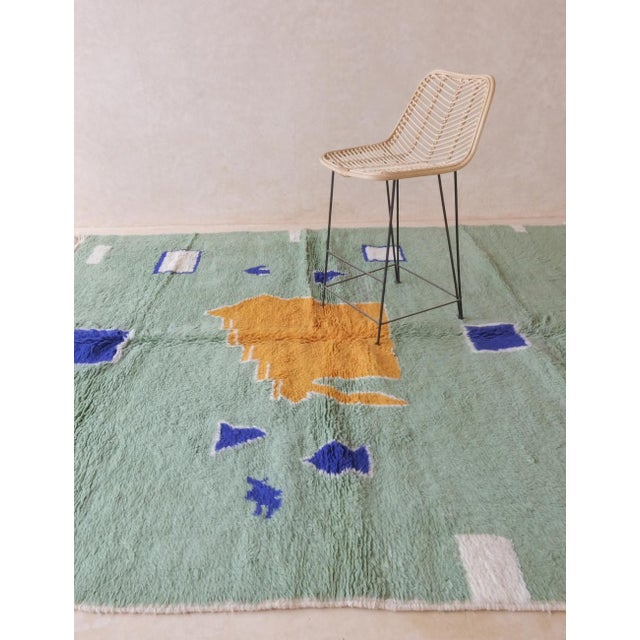 Abstract Moroccan Green Wool Rug - 9.4 X 8 Ft For Sale - Image 3 of 8