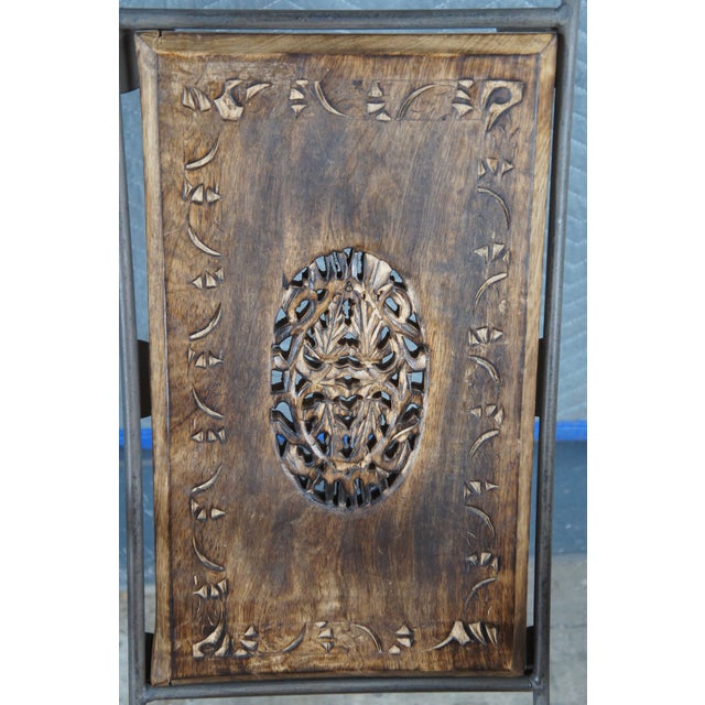 Late 20th Century British Colonial Style Wrought Iron Carved Mahogany Rocking Armchair For Sale - Image 11 of 12