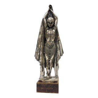 Laminated Liberty Woman Statuette in Silver, 1920s For Sale