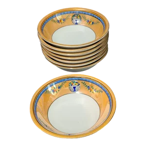 Early 20th Century Antique Noritake Art Deco Set of 8 Lusterware Floral Pattern Bowls